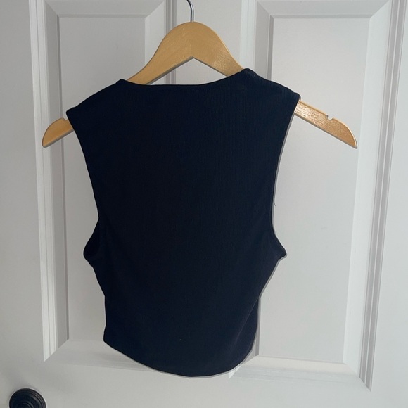 Free People Beach Square Neck Black Cropped Ribbed Daphne Tank Black Top XS - Picture 8 of 8